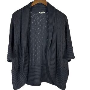 Nygard Collection Black Shawl Collar Knit Pattern Open Front Cardigan 1X Elegant